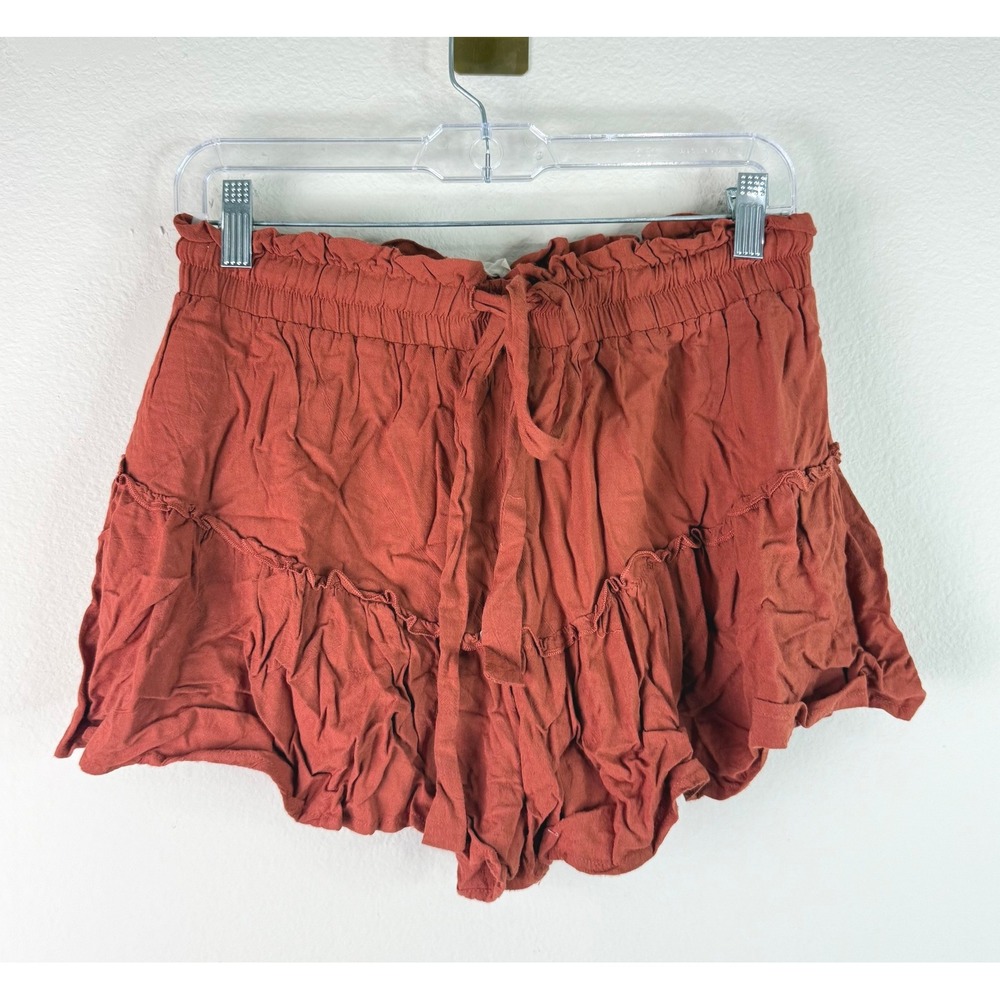 Illa Illa Shorts Womens Large Rust Orange Ruffle Hem Paperbag Waist IM4614